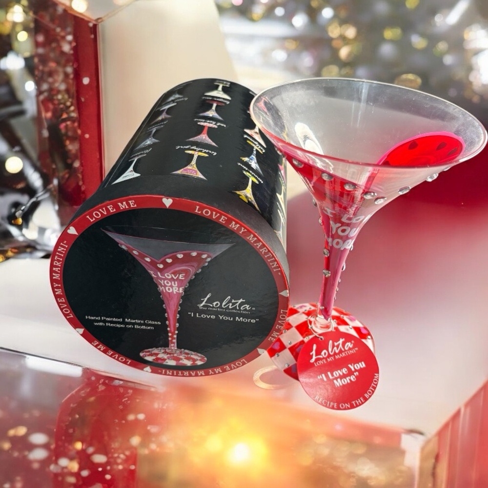 Rare Lolita “I Love You More” Hand Painted Love My Martini Glass- Recipe On